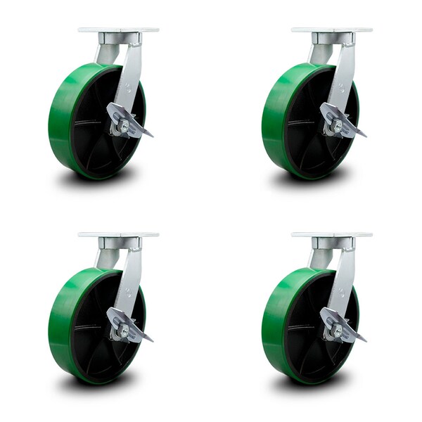 Service Caster 10 Inch Heavy Duty Green Poly on Cast Iron Caster Brakes 2 Swivel Locks, 4PK SCC-KP92S1030-PUR-GB-SLB-BSL-2-SLB-2 - main